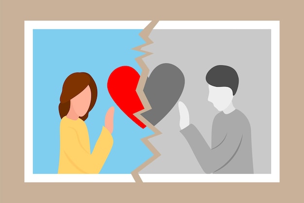 Divorce icon torn photo of couple in love break up end of family life separation exwife and husband crisis relationship unhappy love vector flat illustration