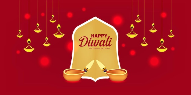 Vector diwali background festival template with burning diya lamps hanging diya