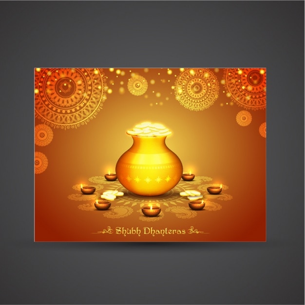 Vector diwali card with gold coins and mandalas