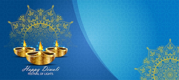 Diwali celebration golden diya lights dipavali festival decorative background banner header