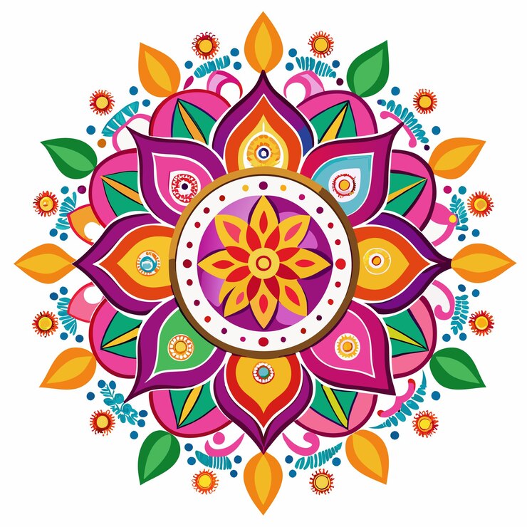 दिवाली सेलिब्रेशन और मंडला आर्ट वाइब्रेंट फेस्टिव इलस्ट्रेशन