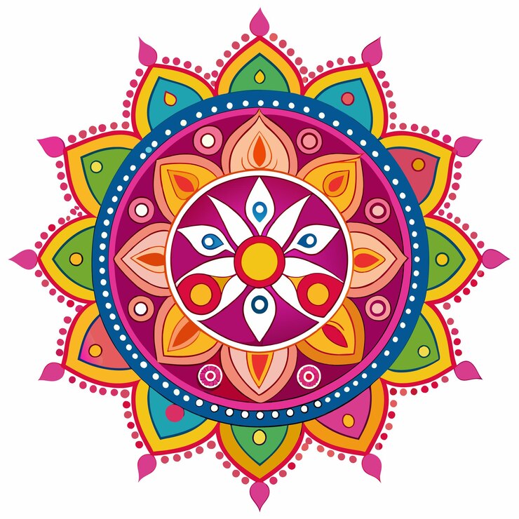 दिवाली सेलिब्रेशन और मंडला आर्ट वाइब्रेंट फेस्टिव इलस्ट्रेशन