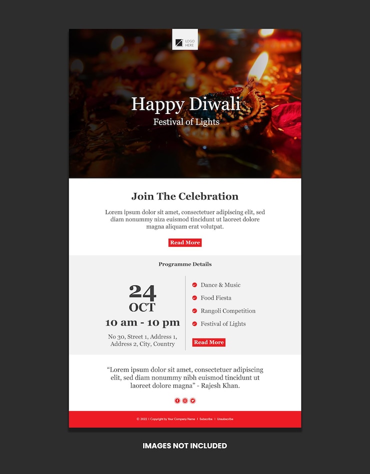 Vector diwali celebration newsletter template