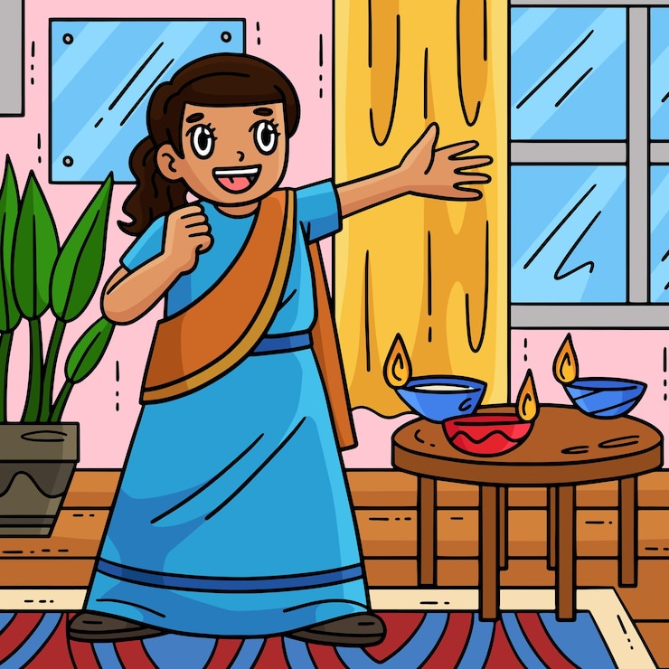वेक्टर diwali child singing colored cartoon illustration