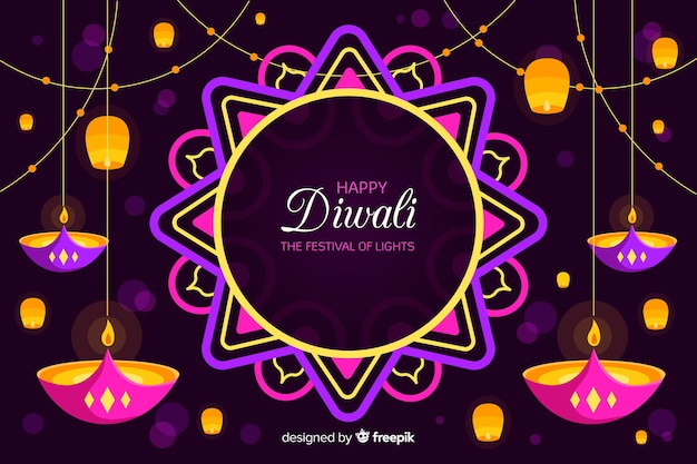 Concetto di diwali con sfondo design piatto