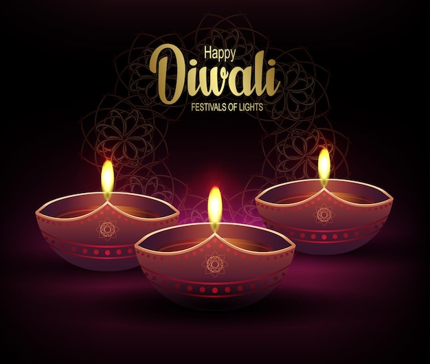 Diwali day oil lamp design Indian Hindu festival of lights