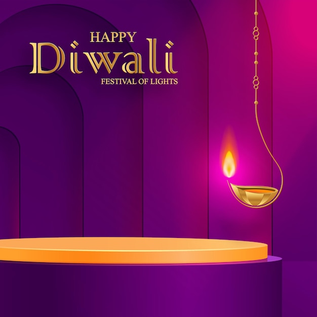インドの光の祭典のためのディワリ祭またはディーパバリ祭の3D表彰台ラウンドステージスタイル