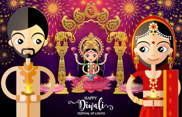 Diwali, deepavali or dipavali the festival of lights india with gold diya patterned and crystals on paper color background.