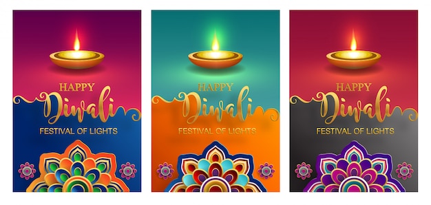 Diwali, deepavali o dipavali il festival delle luci dell'india con il diya dell'oro modellato e cristalli sul fondo di colore di carta.