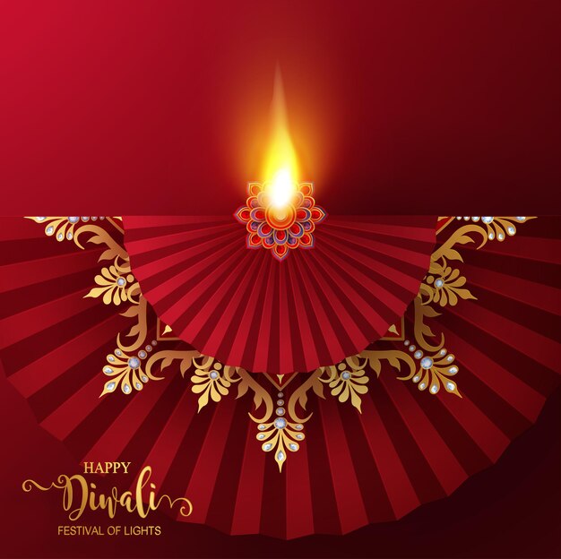 ディワリ、ディーパバリ、またはディパバリは、金のディヤがパターン化され、紙の色の背景にクリスタルが描かれたインドの光の祭典です。