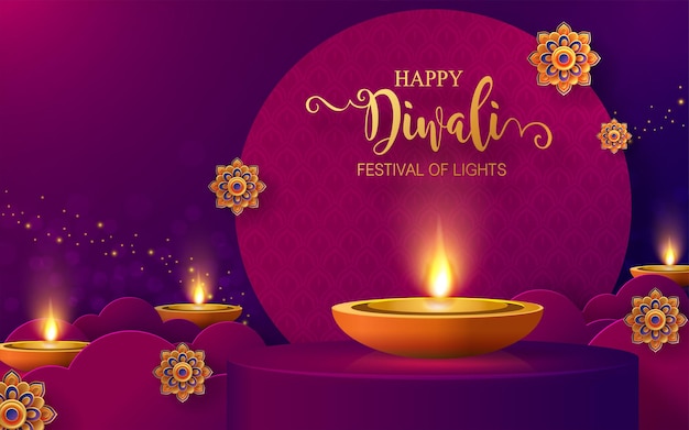 Diwali Deepavali 또는 Dipavali 황금 Diya와 빛의 축제 인도