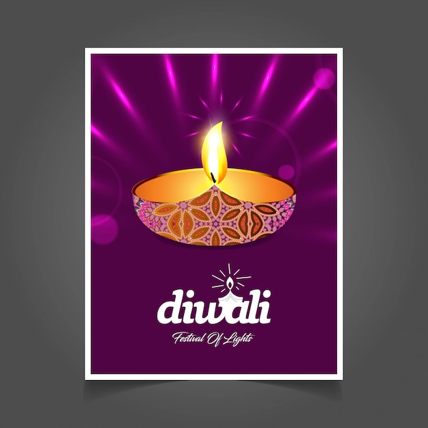 Diwali design sfondo viola e tipografia vettoriale