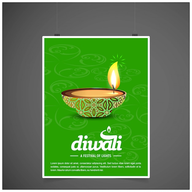 Diwali design with green background and typography vector