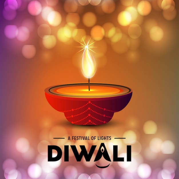 Дизайн Diwali со световым фоном и вектором типографии