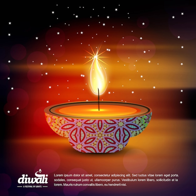 Дизайн Diwali со световым фоном и вектором типографии