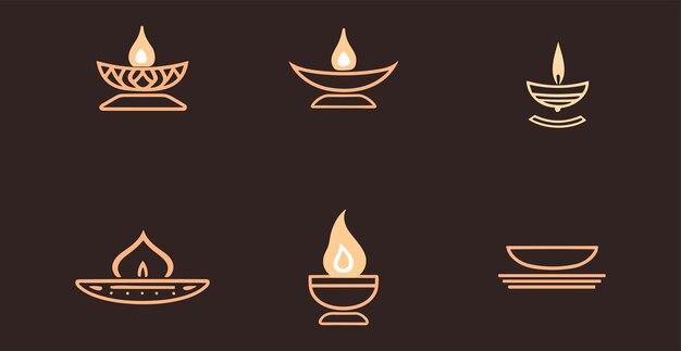 Diwali Diya icon sets on plain background Single line art