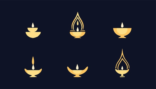 Diwali Diya icon sets on plain background Single line art