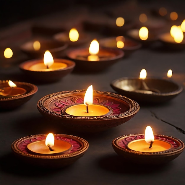 Diwali Diya op bloemen in een meer in India