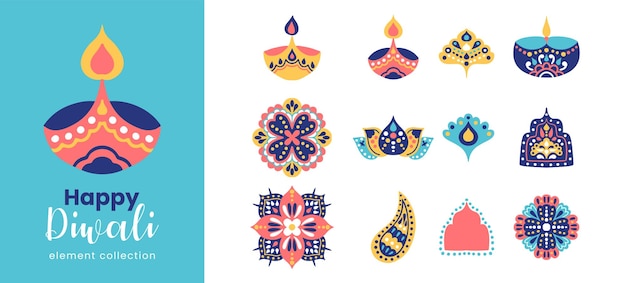 Diwali eenvoudige lantaarn vectorelement collectie set voor poster achtergrond social media post