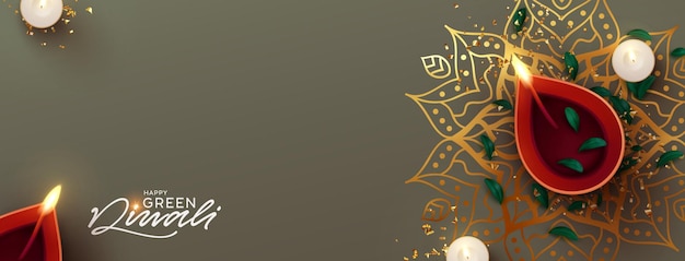 Bandiera del festival di diwali. celebration deepavali festival of lights è il principale religioso indù. vacanze dell'india. design realistico della lampada a olio tradizionale. poster e intestazione per il sito web. illustrazione vettoriale