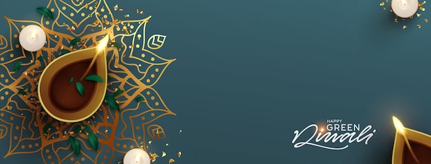 Diwali Festival-banner. Viering Deepavali Festival of Lights is een belangrijke hindoeïstische religieus. Vakantie India's. Realistisch traditioneel olielampontwerp. Poster en header voor website. vectorillustratie