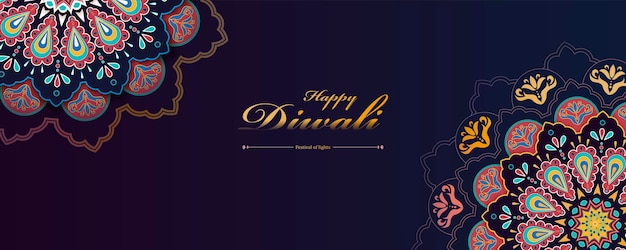 Diwali festival banner with beautiful rangoli design, rangoli is floor design made of colored sand and flower petals