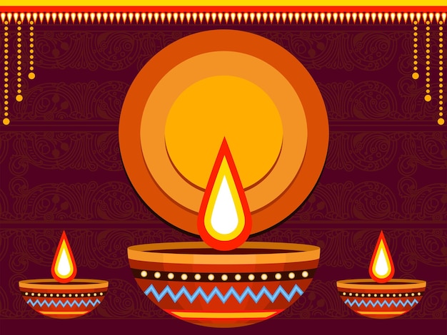 Diwali festival celebration.banner design with realistic oil lamp