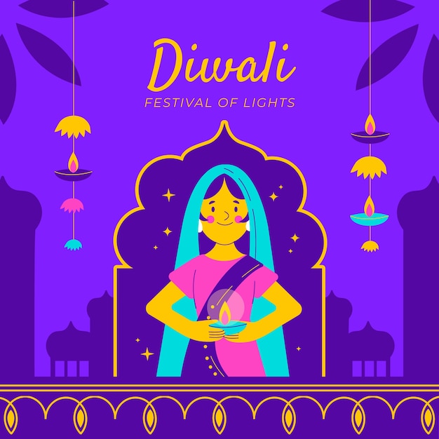 Vettore illustrazione della celebrazione del festival di diwali