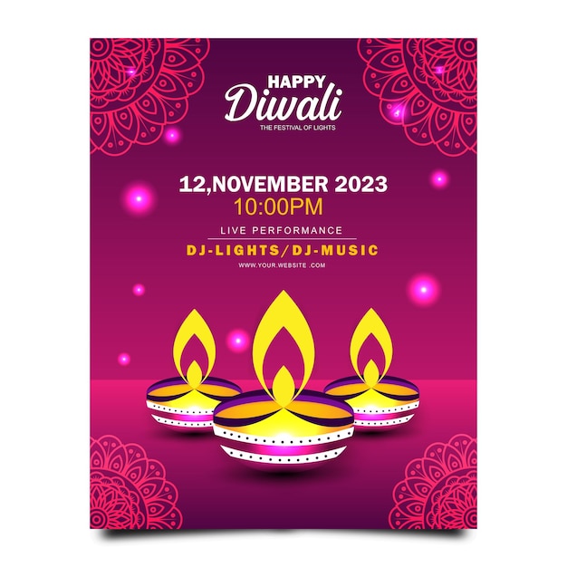 Vettore modello di poster verticale per la celebrazione del festival di diwali