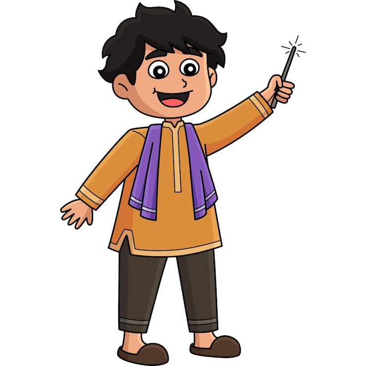 वेक्टर diwali festival child with fireworks clipart