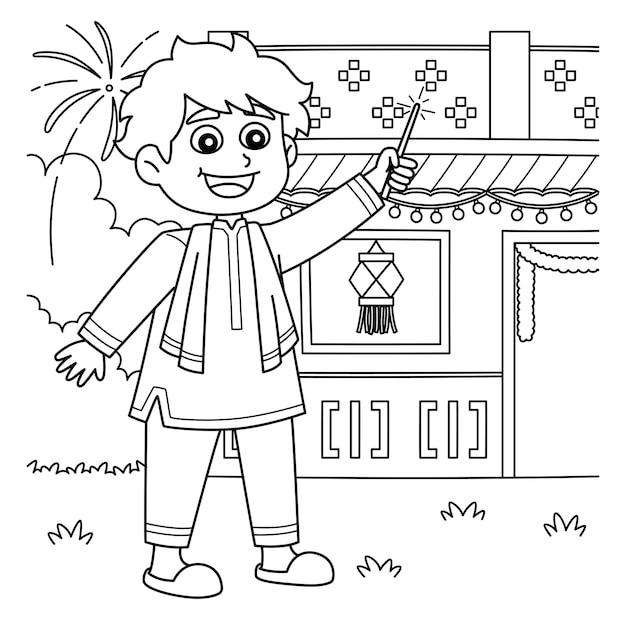 diwali festival child with fireworks isolated