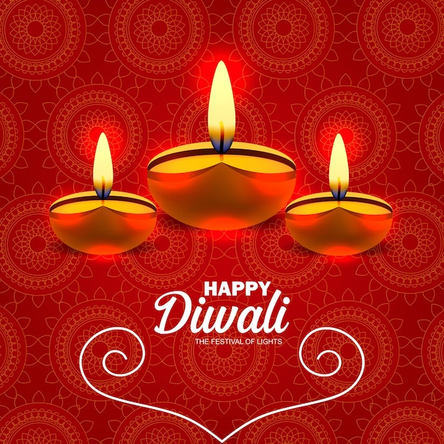 Diwali festival greeting card with Diwali diya oil lamp background