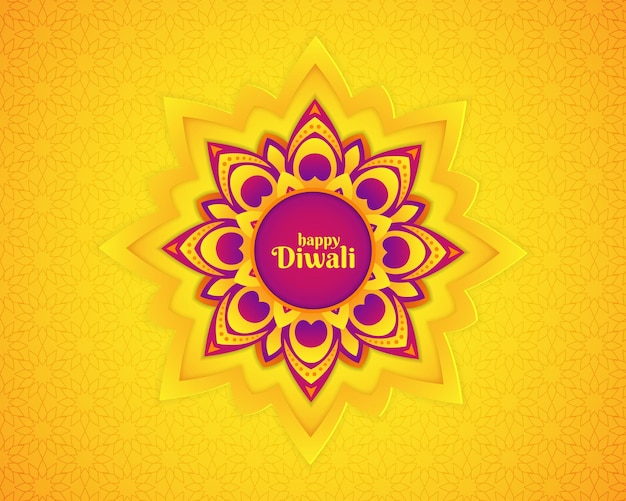 Vector diwali festival holiday of indian rangoli. mandala purple color on yellow background