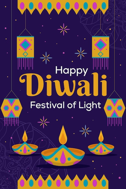 diwali festival of light celebration vertical banner illustration