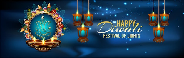 Vector diwali festival of light with creative oil lamp