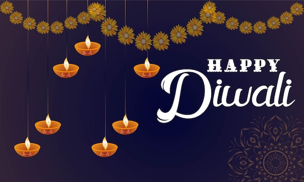 Vector diwali festival of lights colorful banner template design with decorative diya lamp vector illustra