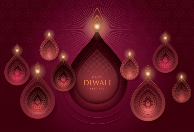 Diwali-festival met diwali-olielamp, document art