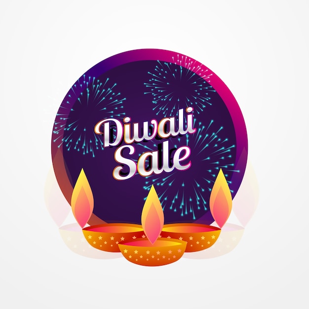 Diyaと花火を使ったdiwali festival saleポスターデザイン