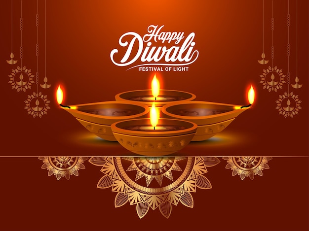 Diwali festival van lichte viering wenskaart met vector diwali diya