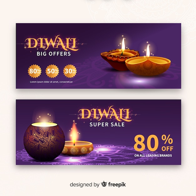 Diwali festival verkoop banner in realistische stijl