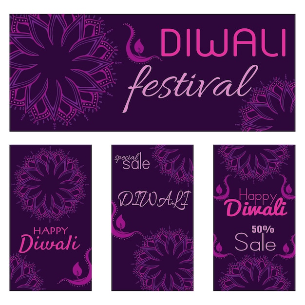 Diwali-festivalkaarten set idee voor poster banner flyer social media design