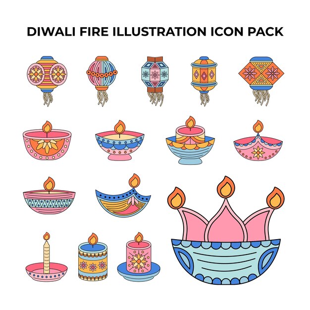 Vector diwali fire illustration icon pack
