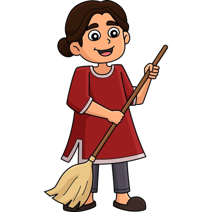वेक्टर diwali girl holding a broom cartoon clipart