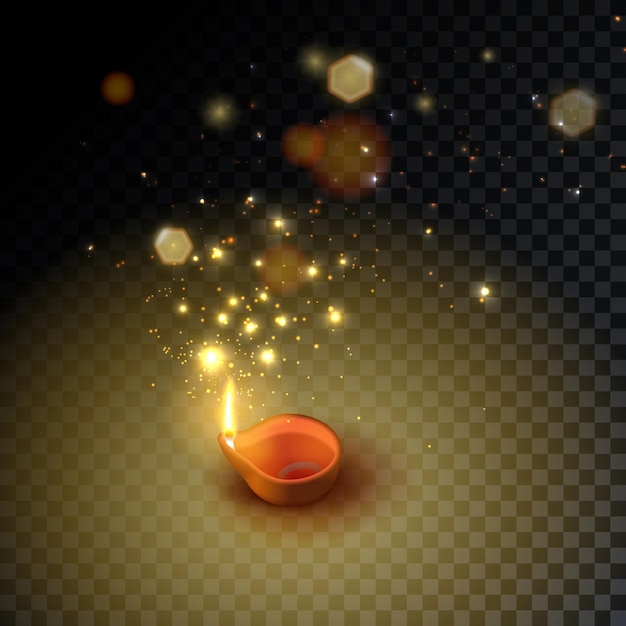 Diwali. indian festival oil burning lamps, bokeh and light. isolated candle icon. vector stock illustration