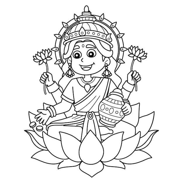 Vector diwali lakshmi puja isolated coloring page
