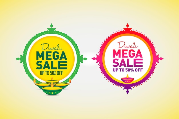 Diwali mega vendita sconto offerta logo unità con sfondo giallo.