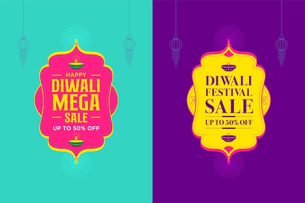 Diwali mega sale kortingsaanbieding logo-eenheid met Diwali-festivalelementen en gekleurde achtergrond