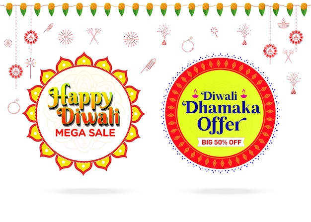 Vector diwali mega sale offer festival logo unit banner celebration background label web header vector