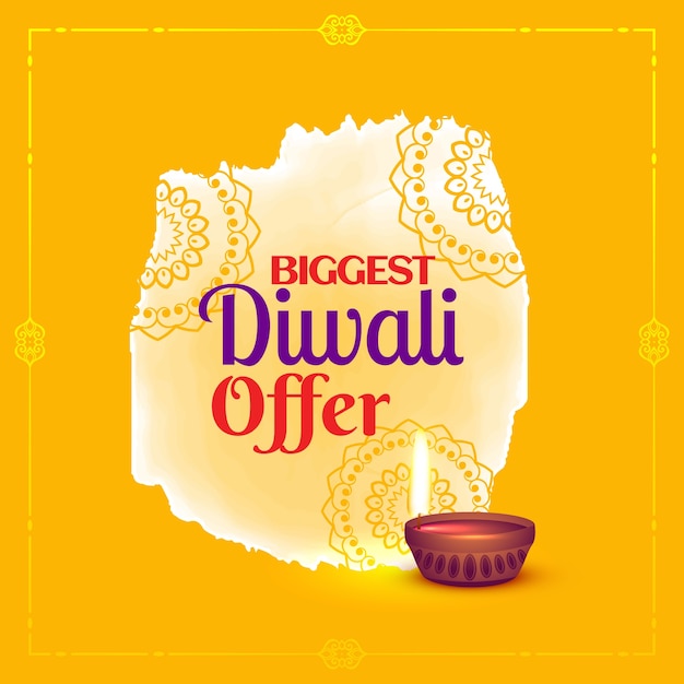 Diwali offre voucher design con diya e elemento decorativo