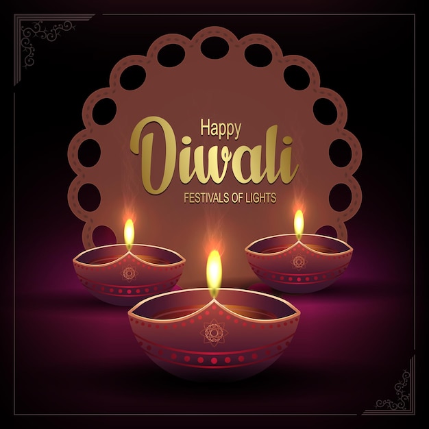 Diwali oil lamp postcard Indian Hindu festival of lights Deepavali